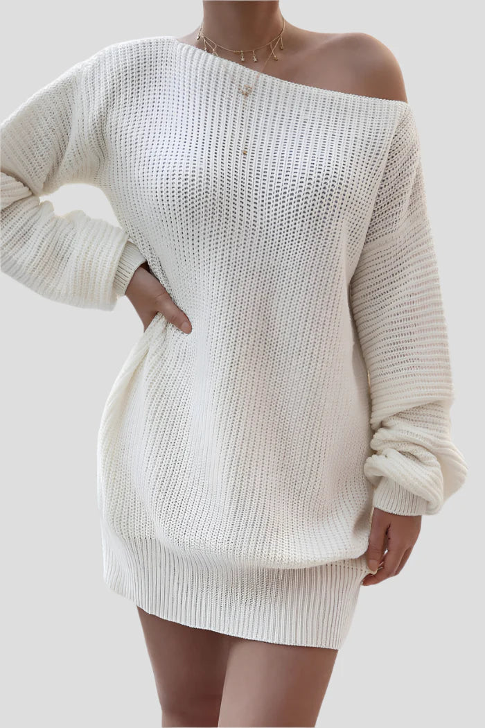 White off-the-shoulder sweater dress