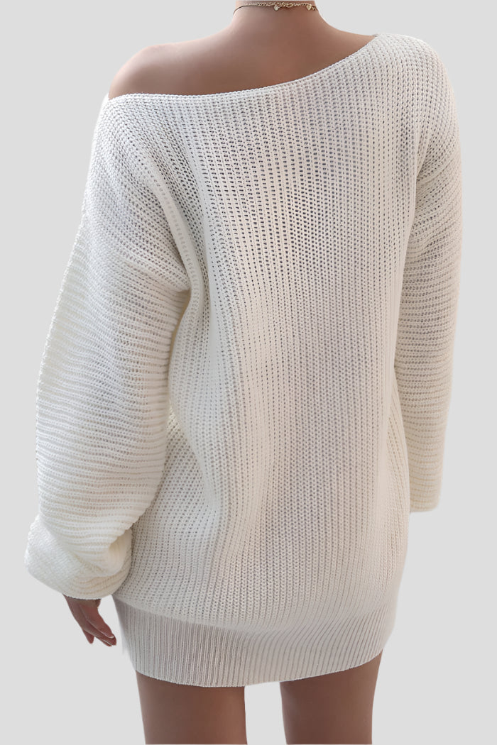 White off-the-shoulder sweater dress
