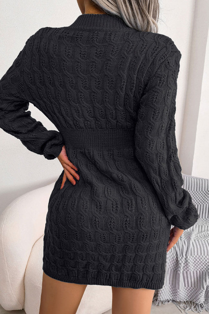 Cable knit sweater dress with V-neck
