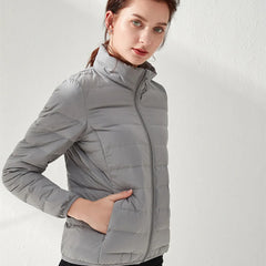 Lightweight puffer jacket with high collar and slim fit