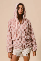 Rutig huvtröja med dragkedja