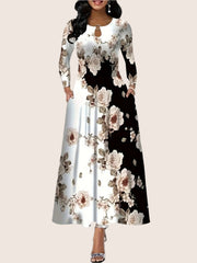 Elegant långklänning med blommigt tryck