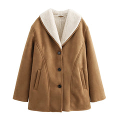 Brown coat with soft collar and buttons