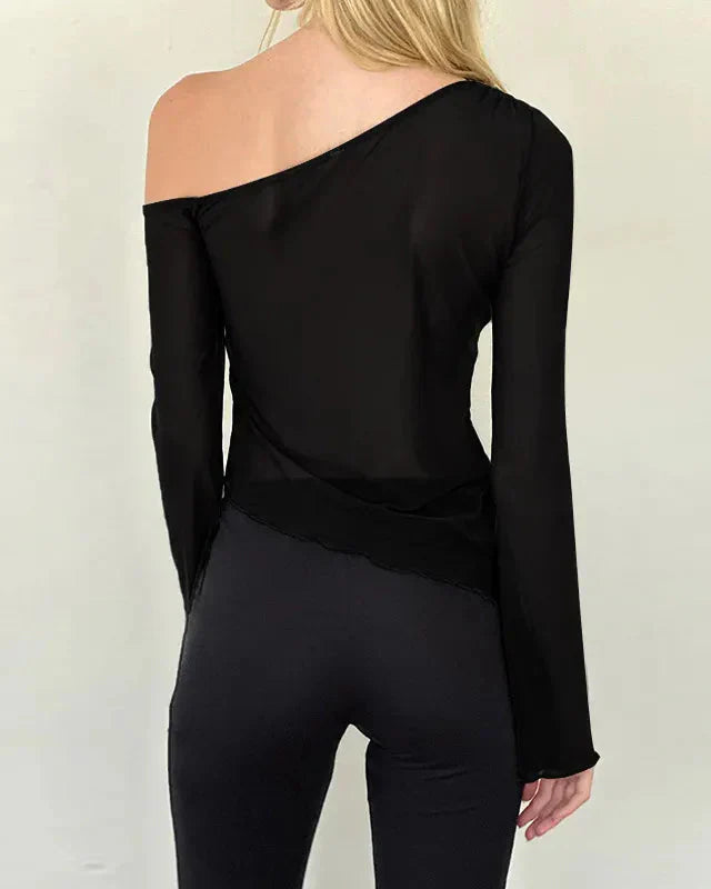 Asymmetrical sheer one-shoulder top