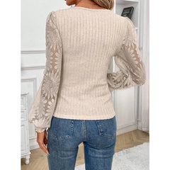 Beige ribbed sweetheart top with floral sheer sleeves