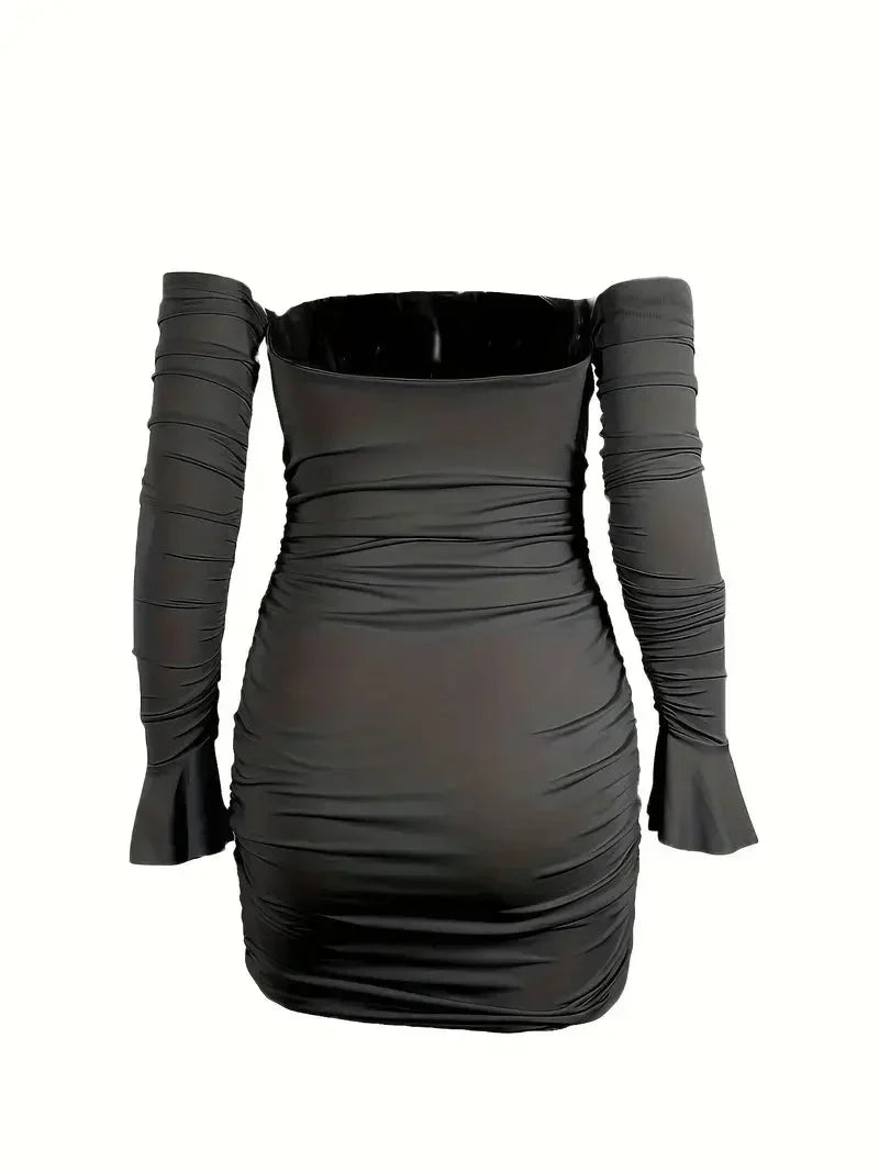Off-the-shoulder ruched mini dress