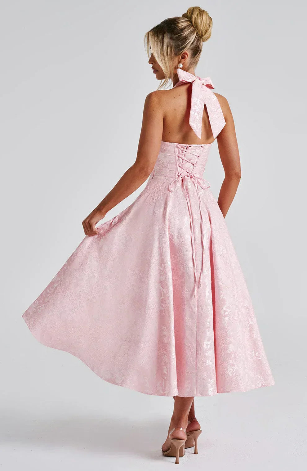 Jacquard midi dress with open back