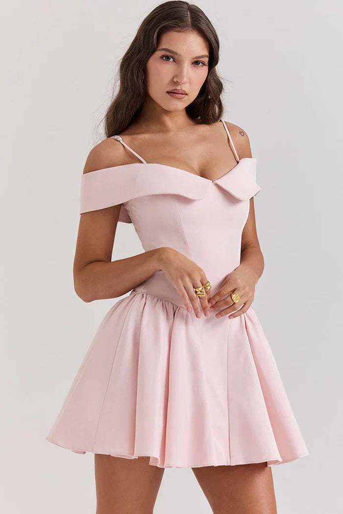 Light pink off-the-shoulder mini dress