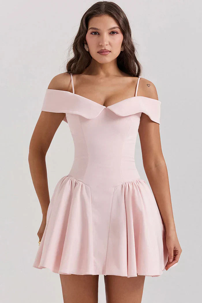 Light pink off-the-shoulder mini dress