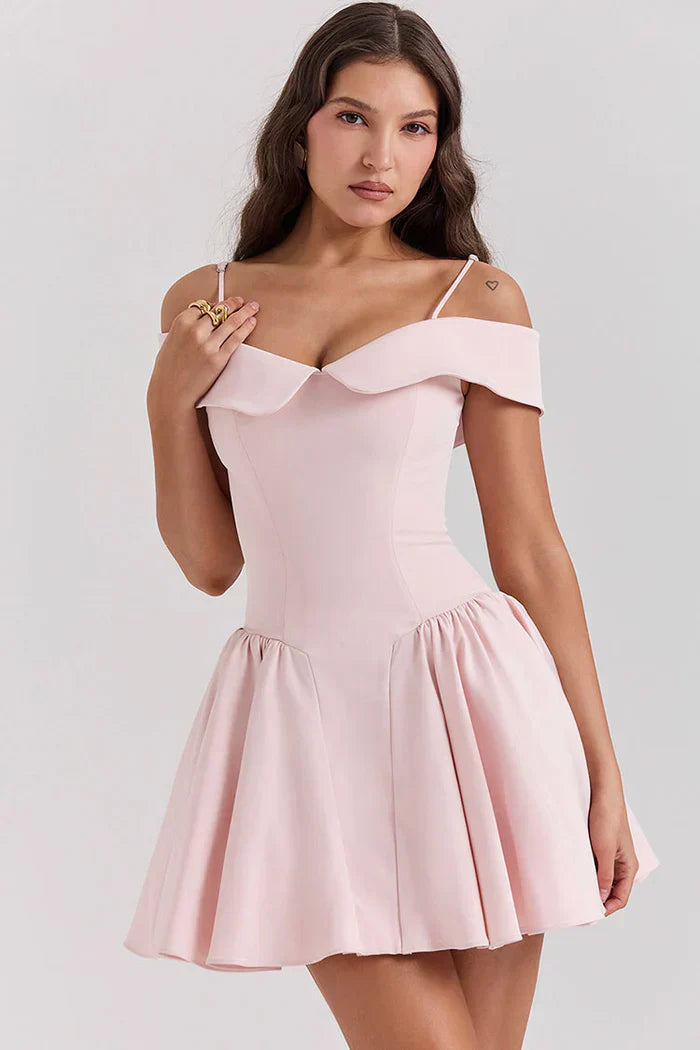 Light pink off-the-shoulder mini dress