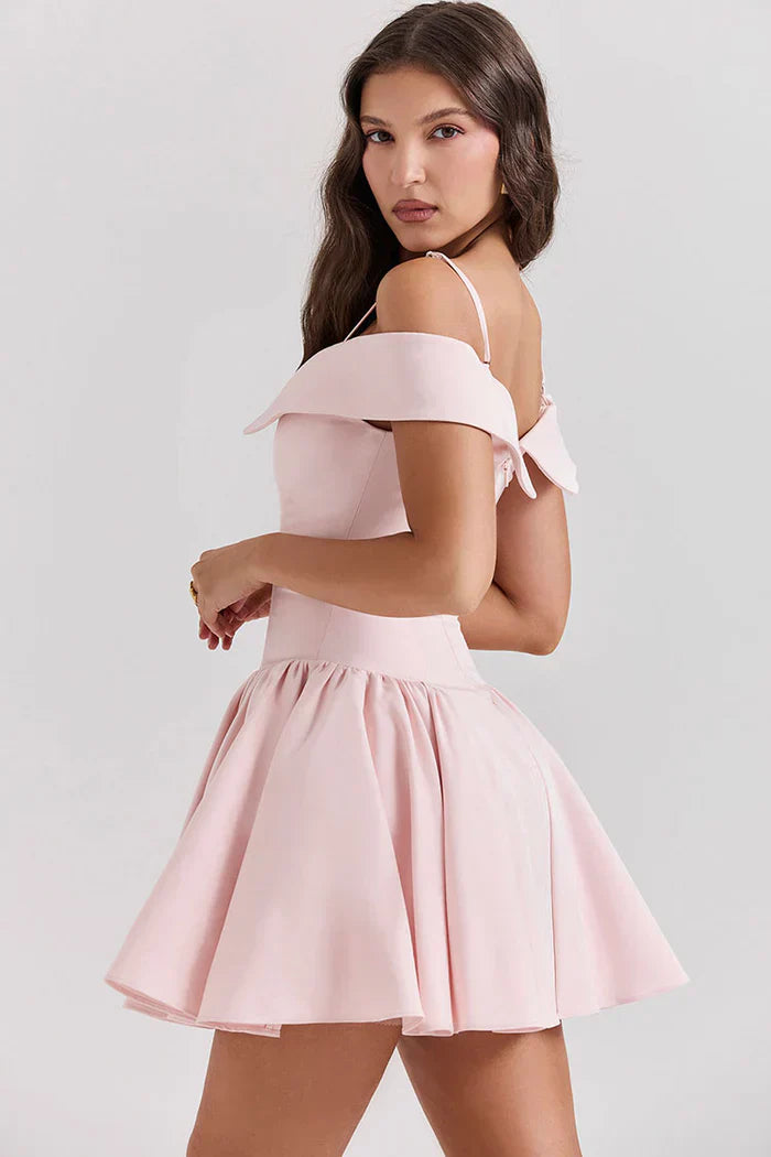 Light pink off-the-shoulder mini dress