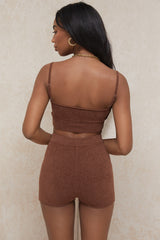 Brown knit top and shorts set