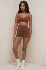Brown knit top and shorts set