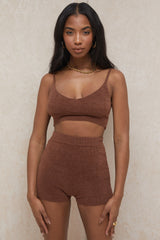 Brown knit top and shorts set