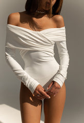 White off-the-shoulder long-sleeved bodysuit