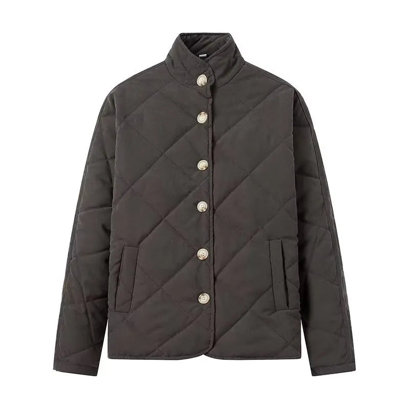 Diamond quilted jacket with stand-up collar