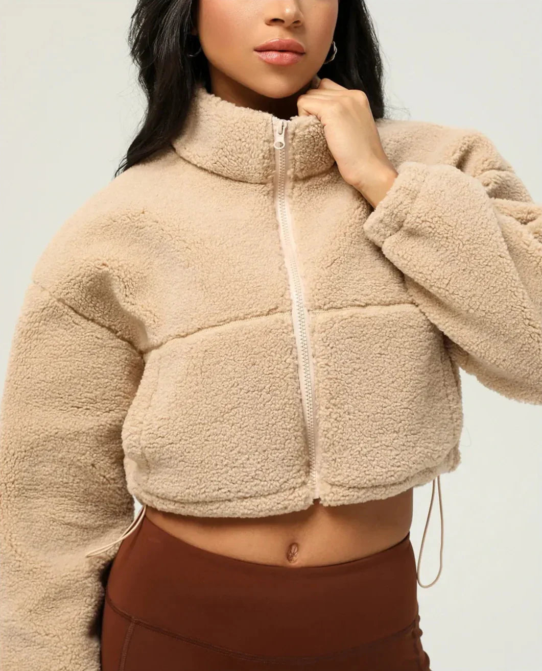 Tjock fleecetoppjacka i plysch