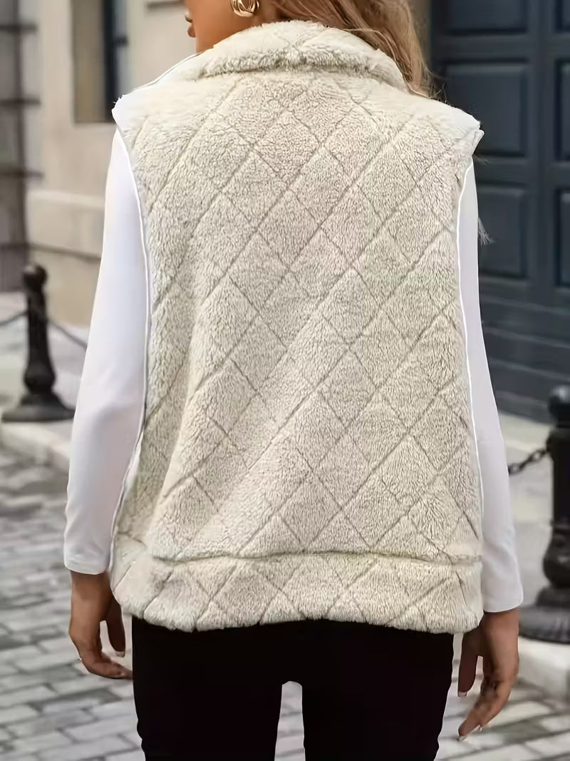 Quilted puffer vest with stand-up collar