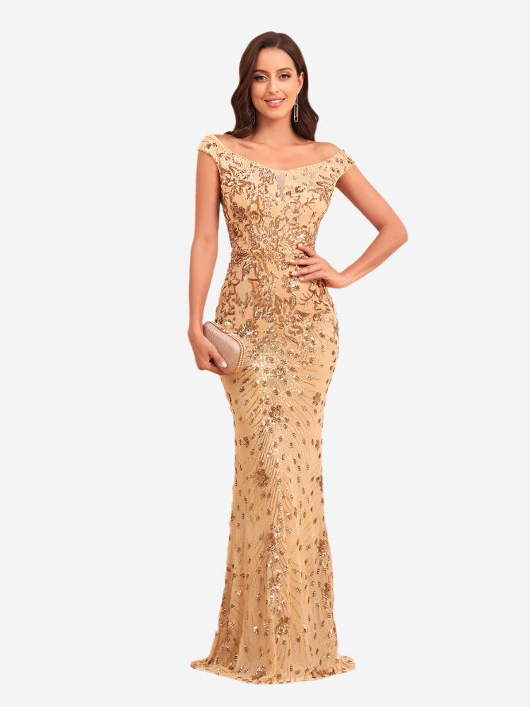 Lång klänning med hög midja och paljetter