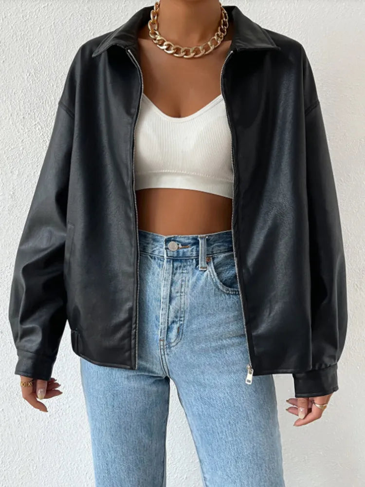 Zip jacket with shirt collar and straight hem