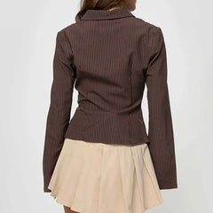 Chocolate brown pinstripe shirt with bell sleeves