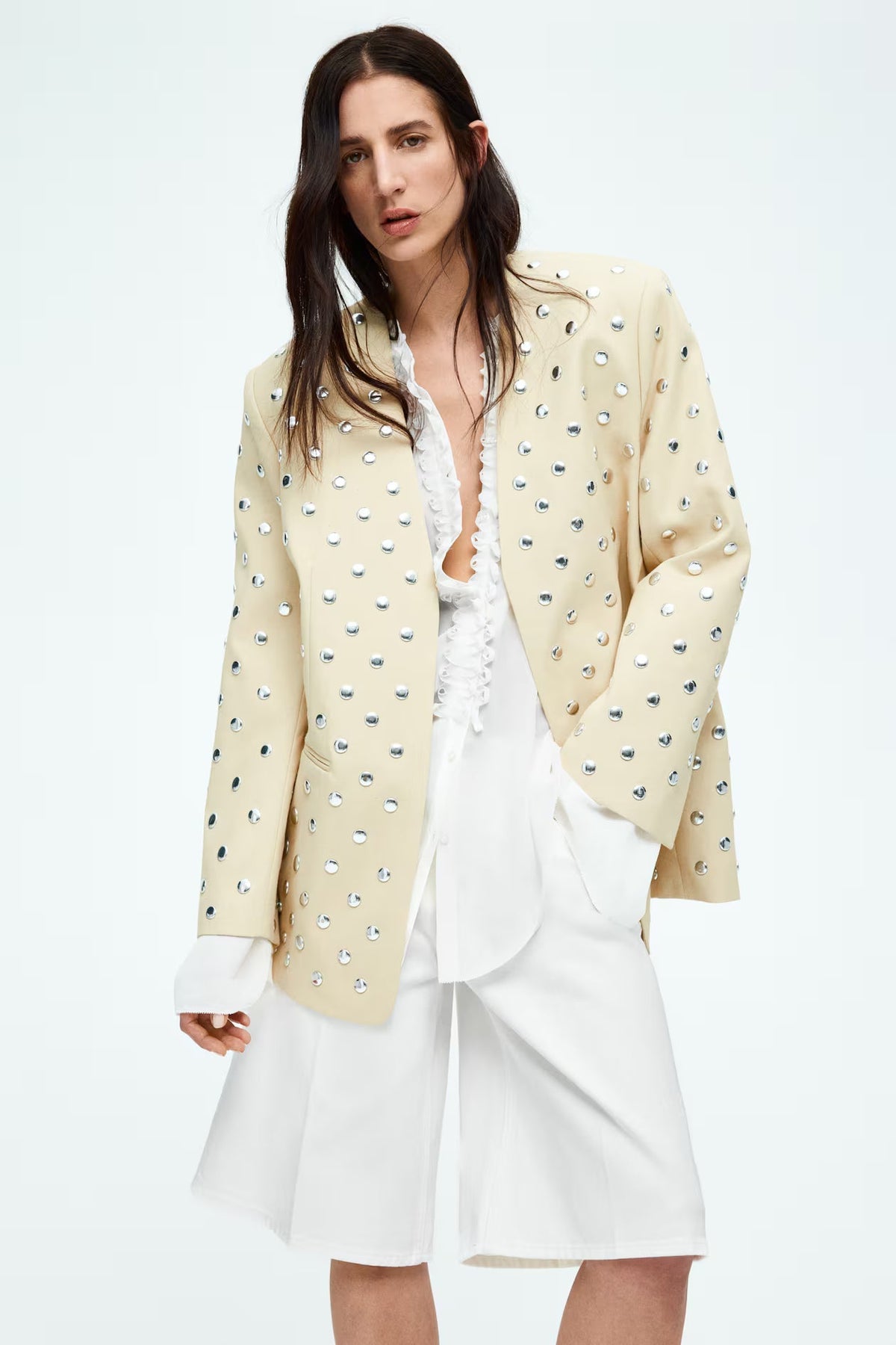 Cream blazer with silver studs