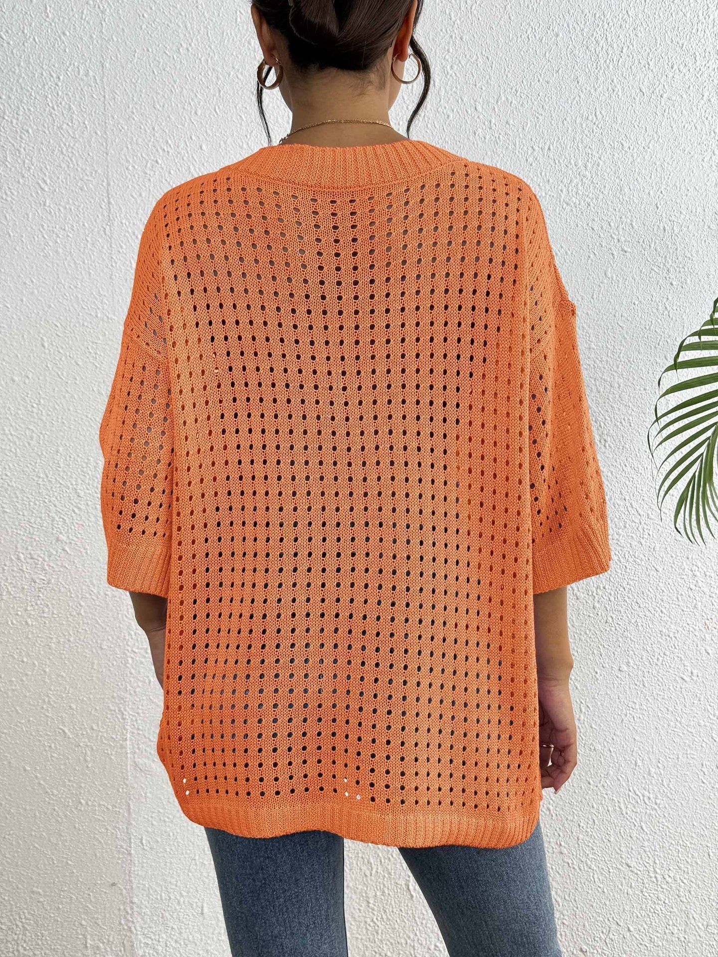 Blus ihålig vävd V-ringning