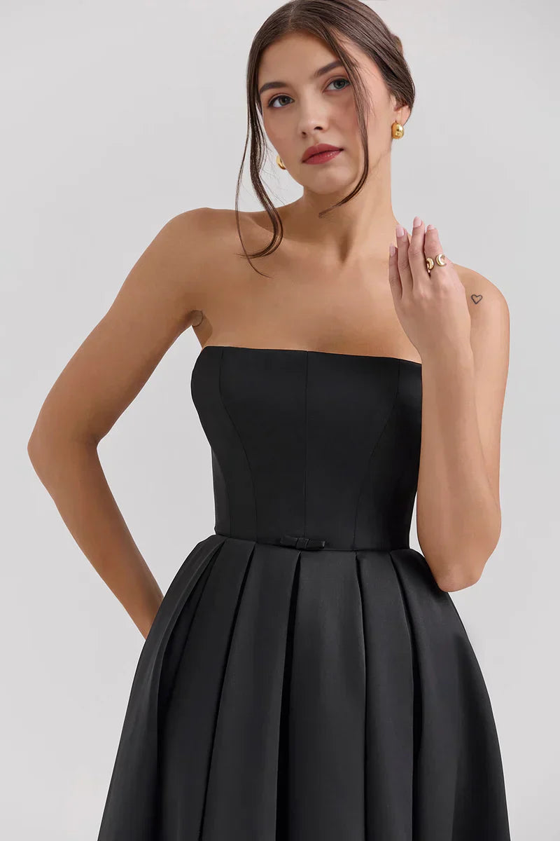 Mirage strapless midi dress with pleated skirt