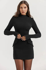 High-neck, long-sleeved mini dress