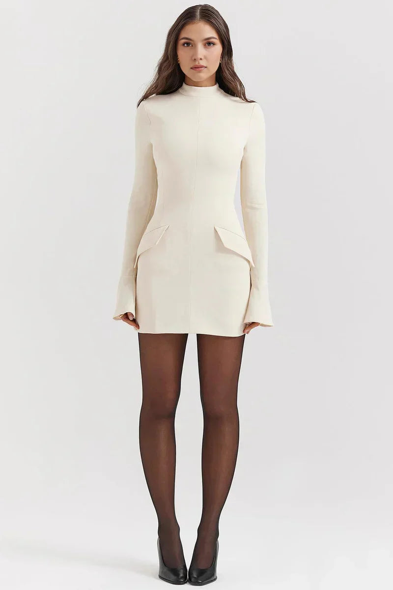 High-neck, long-sleeved mini dress