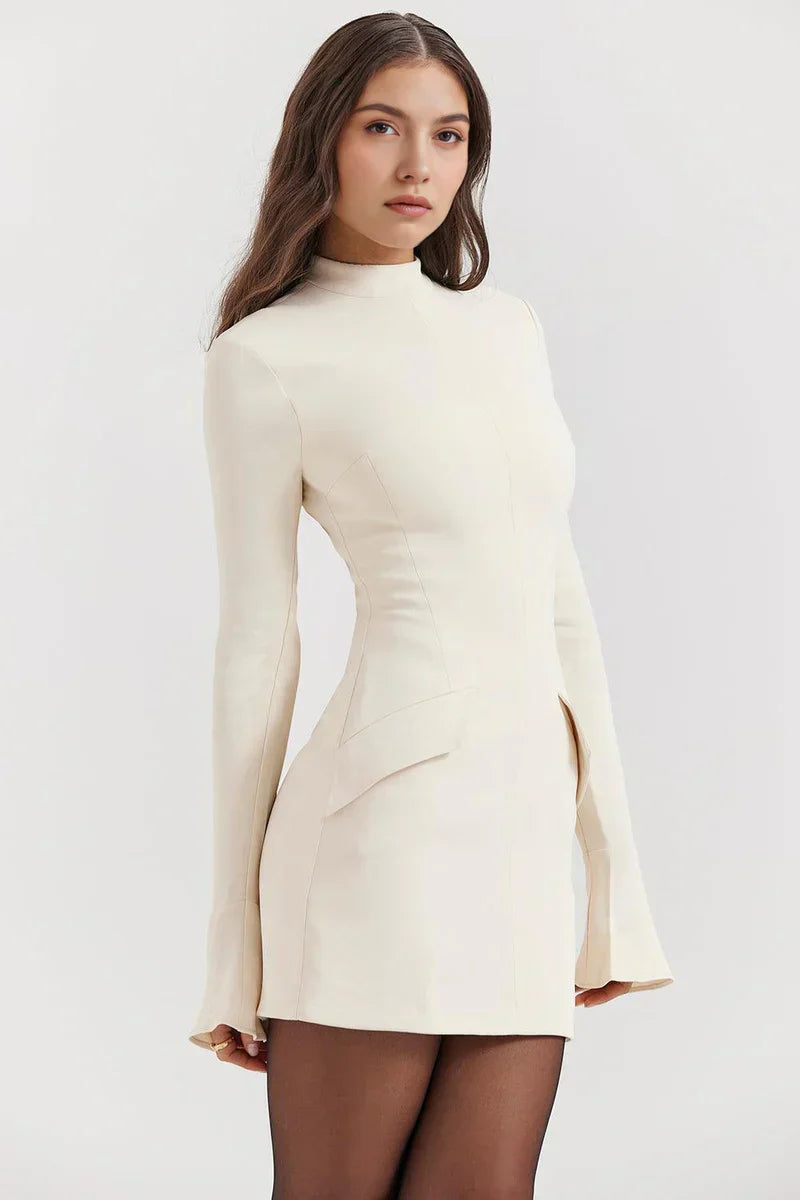 High-neck, long-sleeved mini dress