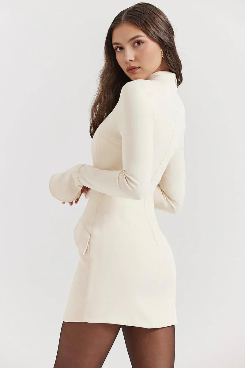 High-neck, long-sleeved mini dress