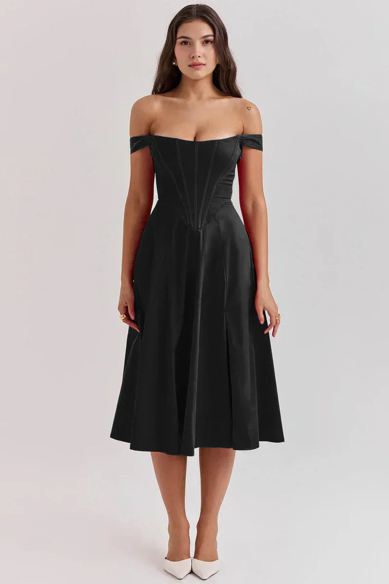 Off-the-shoulder corset midi dress