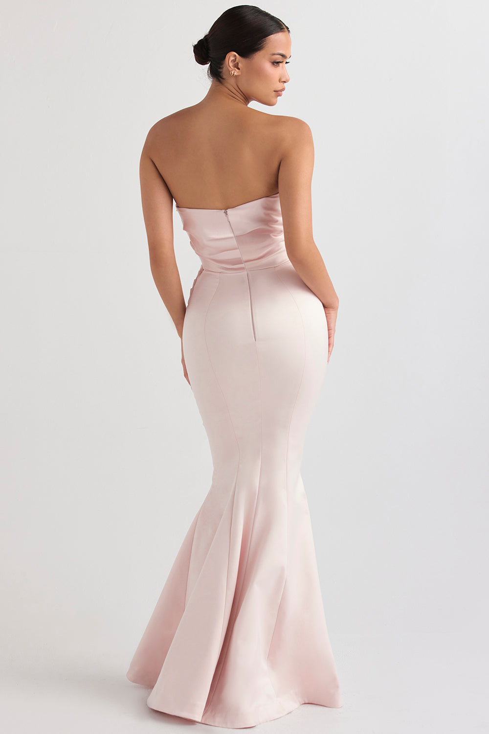 Strapless long evening dress with draped bodice