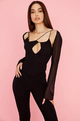 Svart chiffongkorsett med dragkedja i ryggen