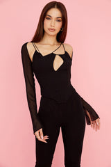 Svart chiffongkorsett med dragkedja i ryggen