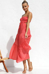 Coral long dress with side cutouts