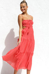 Coral long dress with side cutouts