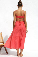 Coral long dress with side cutouts