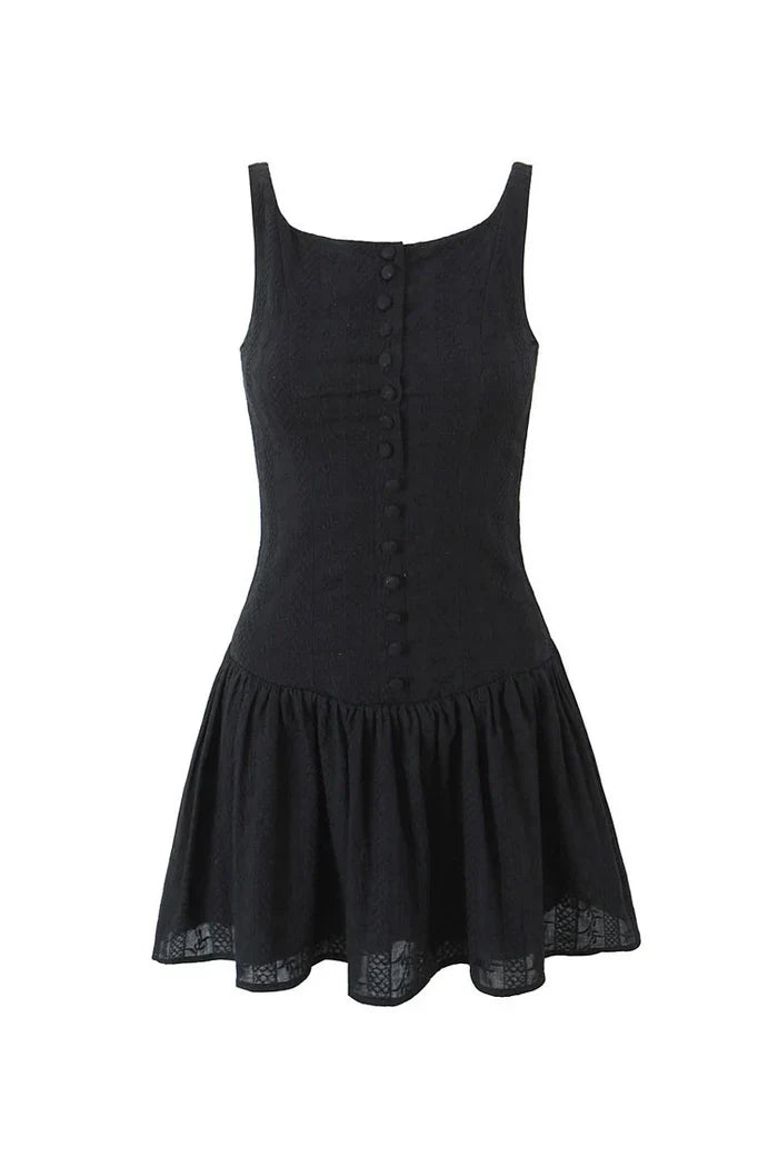 Sleeveless mini dress with buttons and lace