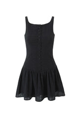 Sleeveless mini dress with buttons and lace