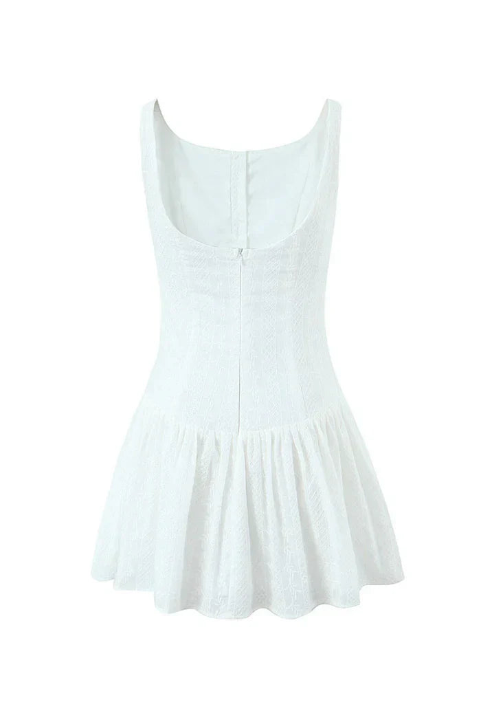 Sleeveless mini dress with buttons and lace