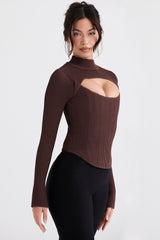 Brun stickad korsett med dragkedja i ryggen