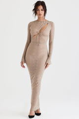 Lång klänning i sten med blommig spets