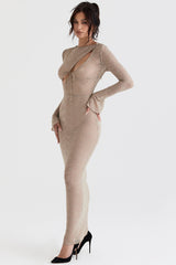 Lång klänning i sten med blommig spets