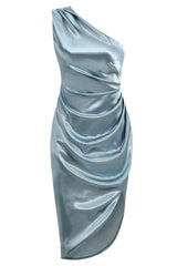 Blue satin one shoulder dress