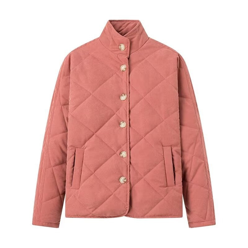 Diamond quilted jacket with stand-up collar