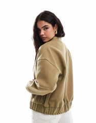 Khaki bomber jacket with stand-up collar