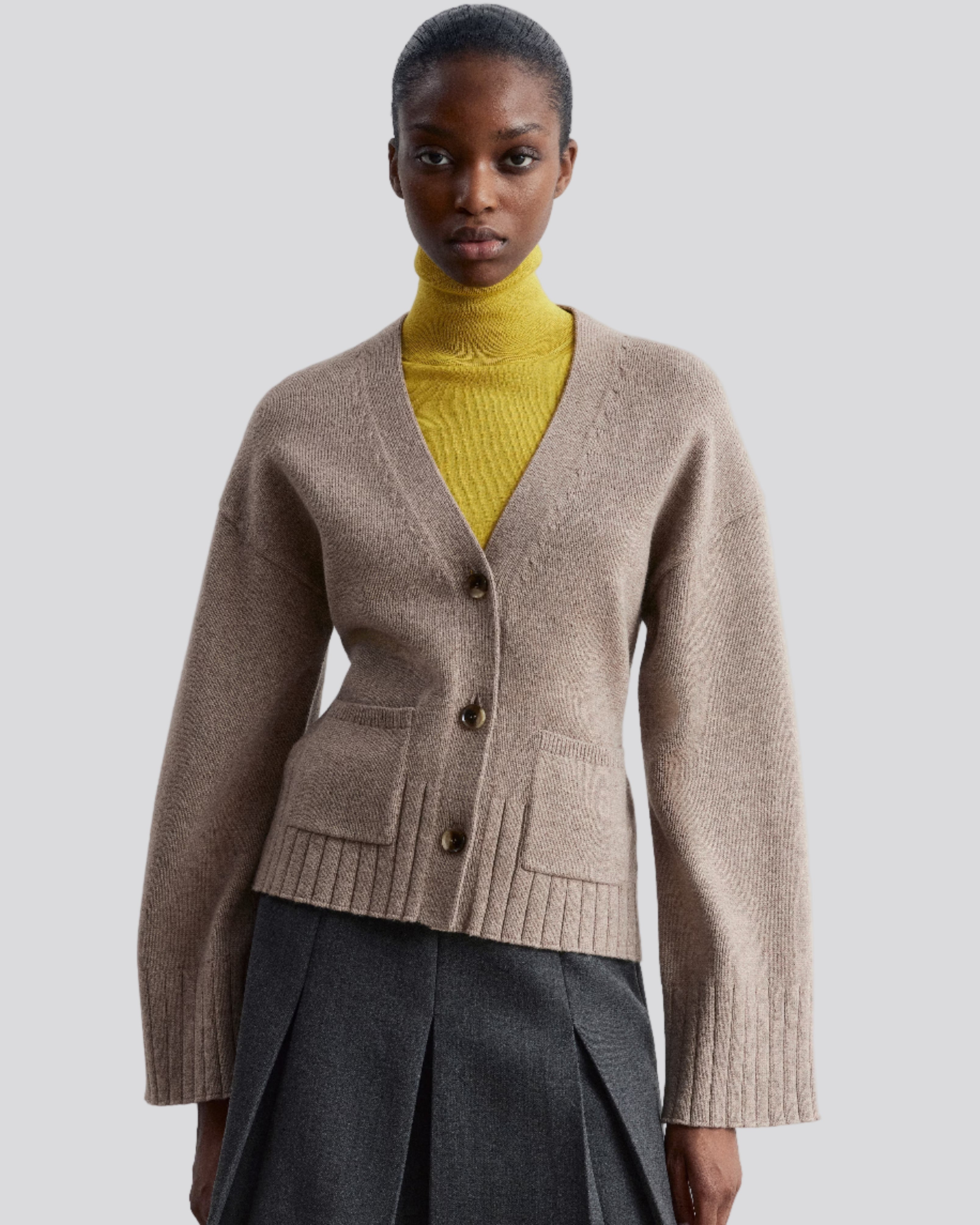 V-neck cardigan with buttons and patch pockets