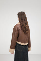 Brown cropped aviator jacket with soft edge